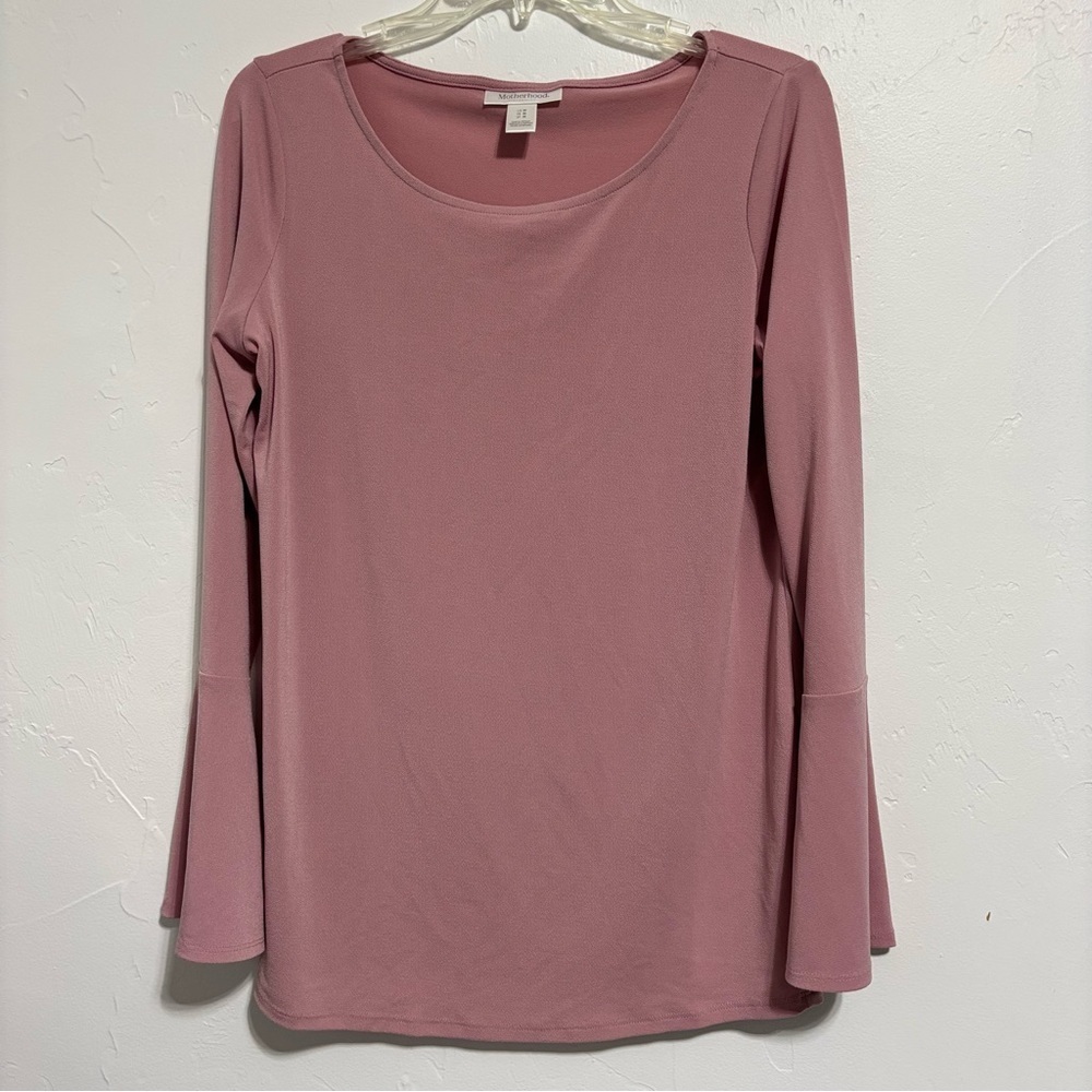 Motherhood Maternity Women's Medium Long Bell Sleeve Pink Top Scoop Neck